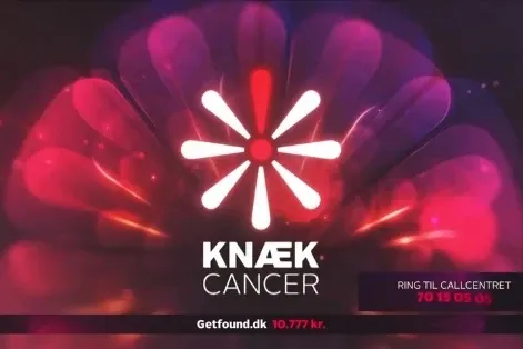 TV-grafik fra Knæk Cancer der viser Getfound.dk's donation på 10.777 kr.